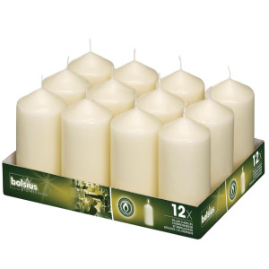 Tall Ivory Cylinder Candles 120mm - Pack of 12 Bolsius