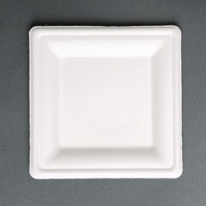 Assiettes carrées compostables en bagasse 261 mm - Lot de 50 - Écologiques et pratiques