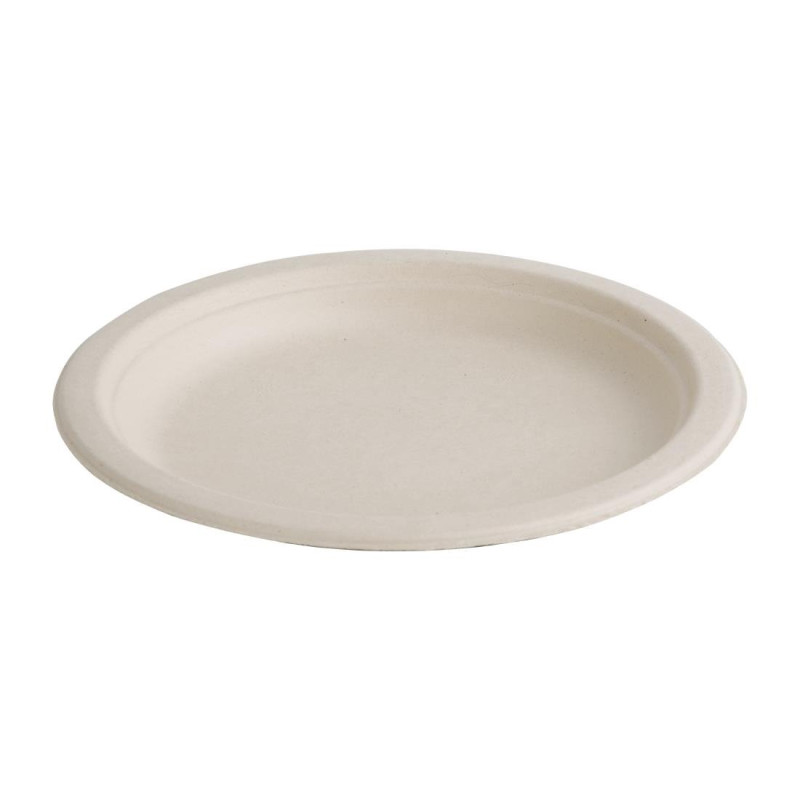 Round compostable plates made of natural bagasse - Pack of 50, 260mm