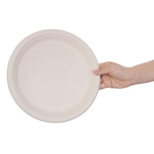 Assiettes rondes compostables en bagasse naturelle - Lot de 50, 260mm