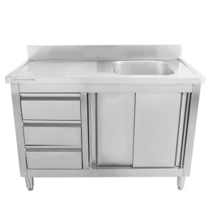 Meuble Plonge 1 Bac avec Dosseret - 1200 x 600 mm - Bac à Droite - Dynasteel