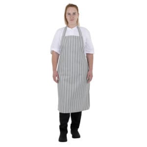 Gray and White Striped Bib Apron - Whites Chefs Clothing