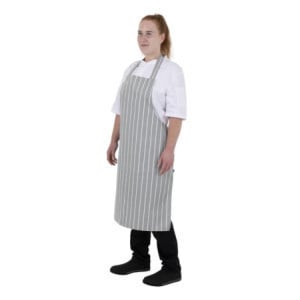 Ριγέ Γκρι και Λευκή Ποδιά Bavette - Whites Chefs Clothing