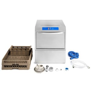 Professional Dishwasher with Rinse Aid and Detergent Dispenser and Drain Pump - 50 x 50 cm - Dynasteel