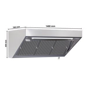 Hotte Snack 700 Led Sans Moteur Dynasteel - Μήκος 1400 mm, Inox AISI304