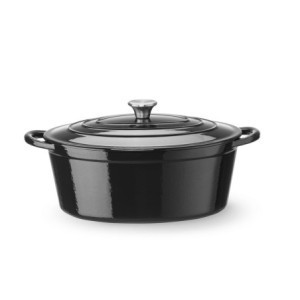 Cocotte en Fonte Émaillée Ovale Noire - 6,88 L - HENDI