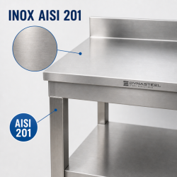 Τραπέζι Inox 1000x600 mm με Πλάτη και Κάτω Ράφι