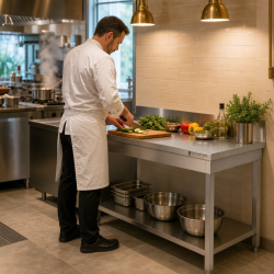 Table Inox 1600x600 mm Dosseret et Étagère Basse