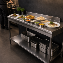Table Inox 1600x600 mm Dosseret et Étagère Basse