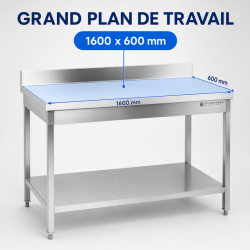 Τραπέζι Inox 1600x600 mm με Πλάτη και Κάτω Ράφι