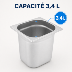 Bac Gastro GN 1/6 Inox Profondeur 200 mm - 3,4 L