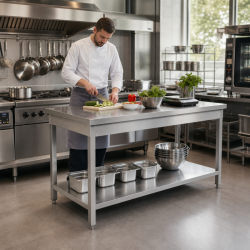 Τραπέζι Inox 1600 x 600 mm με Κάτω Ράφι — AISI 201