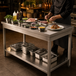 Τραπέζι Inox 1600 x 600 mm με Κάτω Ράφι — AISI 201