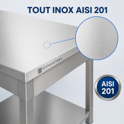 Stainless Steel Table 1600 x 600 mm with Lower Shelf — AISI 201