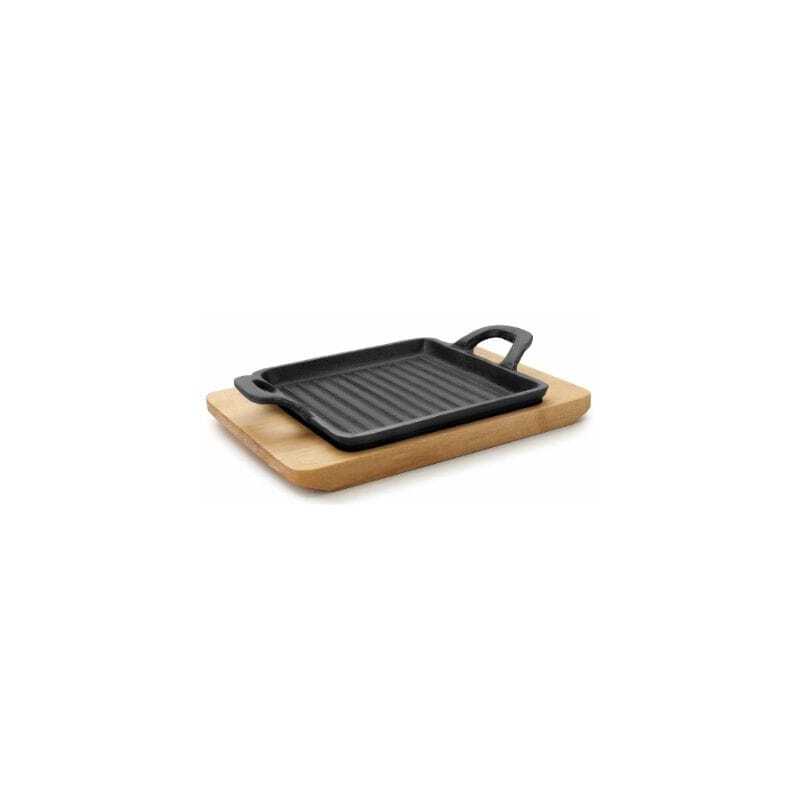 Mini Grooved Plancha Grill with Wooden Base - 19.5 x 14 cm Lacor