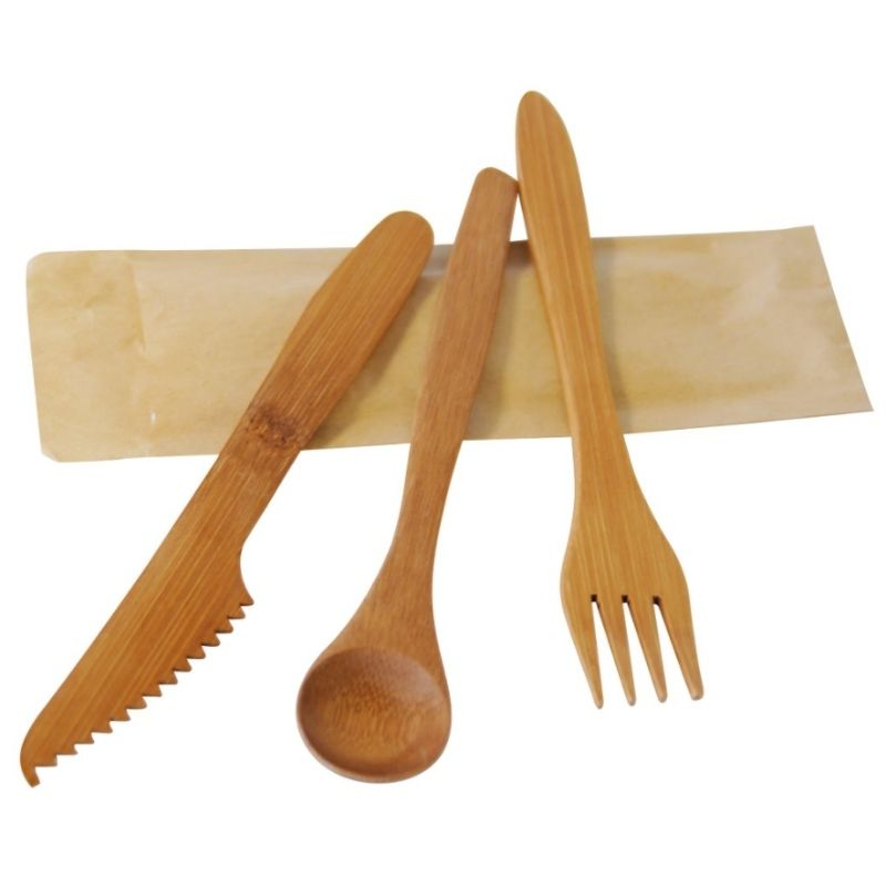Πολυτελές σετ με 3 κομμάτια μπαμπού: μαχαίρι, πιρούνι, κουτάλι - Συσκευασία 50 τεμαχίων, οικολογικά υπεύθυνη