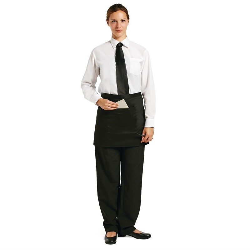 Short Black Polycotton Server Apron 750 x 373 mm - Chef Works - Fourniresto