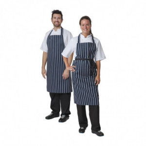 Apron Bib Without Pocket Striped Navy And White 965 X 710 Mm - Whites Chefs Clothing - Fourniresto