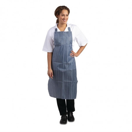 Waterproof Striped Blue And White Bib Apron 1016 X 711 Mm - Whites Chefs Clothing - Fourniresto