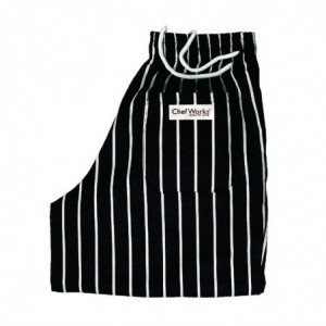 Unisex Black and White Striped Baggy Chef Pants - Size M - Chef Works - Fourniresto