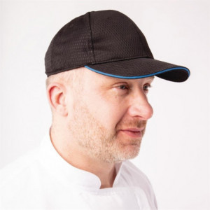Καπέλο μπέιζμπολ Cool Vent μαύρο με μπλε ρέλι από πολυβαμβάκι - Μοναδικό μέγεθος - Chef Works - Fourniresto