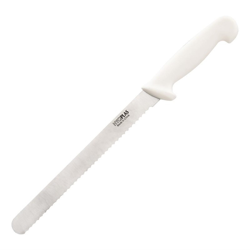 White Serrated Blade Slicing Knife 25.5 cm - Hygiplas - Fourniresto