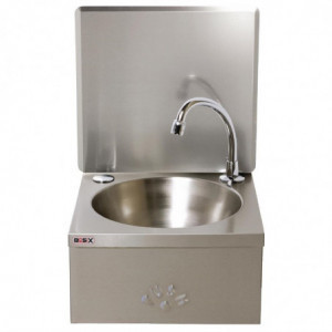 Stainless Steel Knee-Operated Handwashing Sink with Backsplash and Faucet - FourniResto - Fourniresto