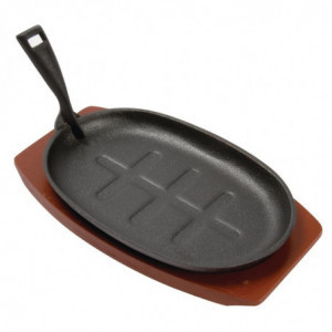 Πιάτο σερβιρίσματος από σίδηρο με οβάλ σχήμα και ξύλινη βάση 280 x 304 χιλιοστά - Olympia - Fourniresto