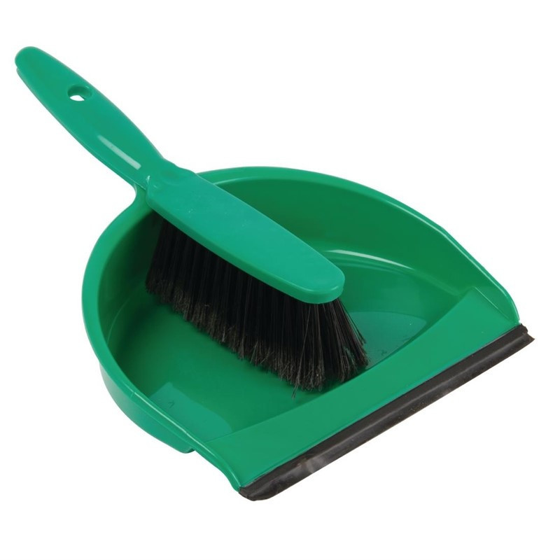 Soft Bristle Brush and Green Dustpan - Jantex - Fourniresto