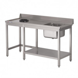 Τραπέζι εισόδου πλυντηρίου πιάτων από ανοξείδωτο χάλυβα με νεροχύτη στα δεξιά, πλάτη και κάτω ράφι - Μ 1000 x Β 700mm - Gastro M