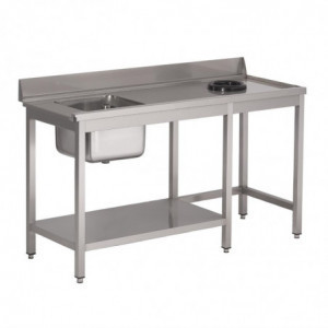 Τραπέζι εισόδου πλυντηρίου πιάτων από ανοξείδωτο χάλυβα με νεροχύτη αριστερά, πλάτη και ράφι κάτω - Μ 1400 x Β 700mm - Gastro M
