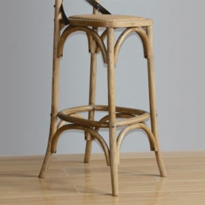 Wooden Bar Stool with Crossed Backrest - Metal - Bolero - Fourniresto