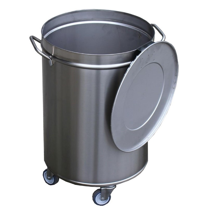 Stainless Steel Trash Can With Wheels and Lid - 100L - Gastro M