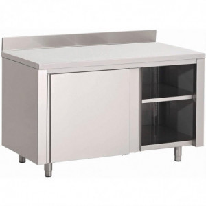 Stainless Steel Cabinet with Sliding Doors and Backsplash - W 1600 x D 700mm - Gastro M