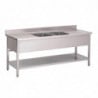 Stainless Steel Sink with Low Shelf 2 Bowls in the Center-L 2000 x D 700mm- Gastro M