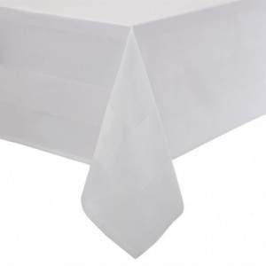 White tablecloth with satin band 1370 x 2280mm - Mitre Luxury - Fourniresto
