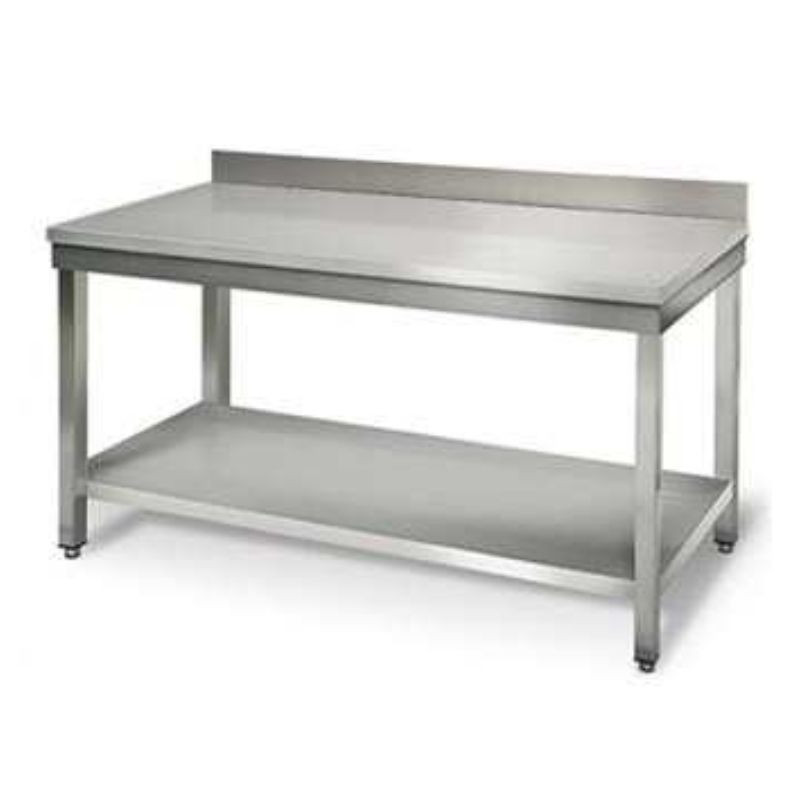 Stainless Steel Table with Shelf and Backsplash - D 600 mm - L 1800 mm