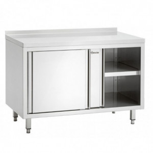 Stainless Steel Cabinet with Sliding Doors, Shelf, and Backsplash - L 1200 mm