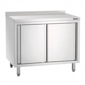 Stainless Steel Cabinet with Sliding Doors, Shelf, and Backsplash - L 1400 mm
