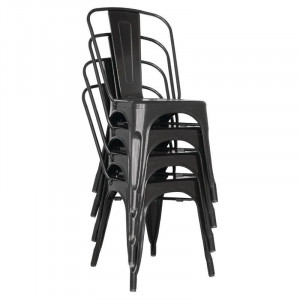 Chaises Bistro Empilable en Acier - Noir - Lot de 4 - Bolero