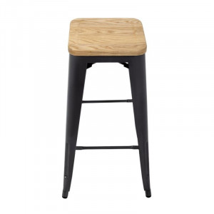 High Steel Gray Bistro Stool with Wooden Seat - Set of 4 - Bolero