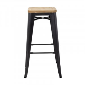 High Steel Gray Bistro Stool with Wooden Seat - Set of 4 - Bolero