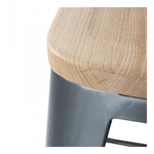 Υψηλά σκαμπό με πλάτη και κάθισμα από ξύλο - Μεταλλικό Γκρι - Σετ των 4 - Bolero