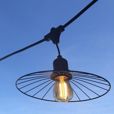 Outdoor Light Garland with Steel Lampshades and Filament Bulb - Chic Cage Light - Lumisky