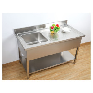 Sink 1 Basin with backsplash and shelf - L 1400 x D 700 mm | Dynasteel