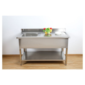 Sink 1 Basin with backsplash and shelf - L 1400 x D 700 mm | Dynasteel