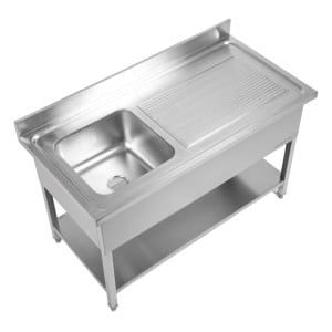 Plonge Inox 1 Bac 1200x600 mm, Égouttoir Droite, Dosseret
