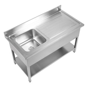 Sink 1 Bowl with Backsplash and Shelf - W 1200 x D 600 mm - Dynasteel