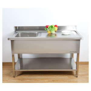 Sink 1 Basin with Backsplash and Shelf - L 1200 x D 600 mm - Dynasteel