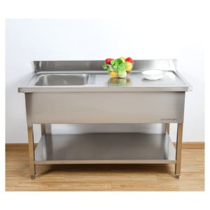 Stainless Steel Sink 1 Bowl 1200x600 mm, Right Drainer, Backsplash